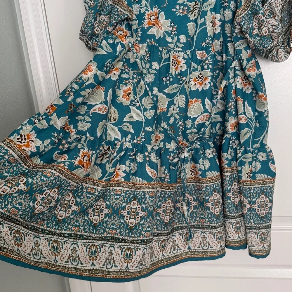 Band of the Free summer mini dress Floral Puff Sleeve Dress Sz Medium Multicolor - Picture 8 of 8